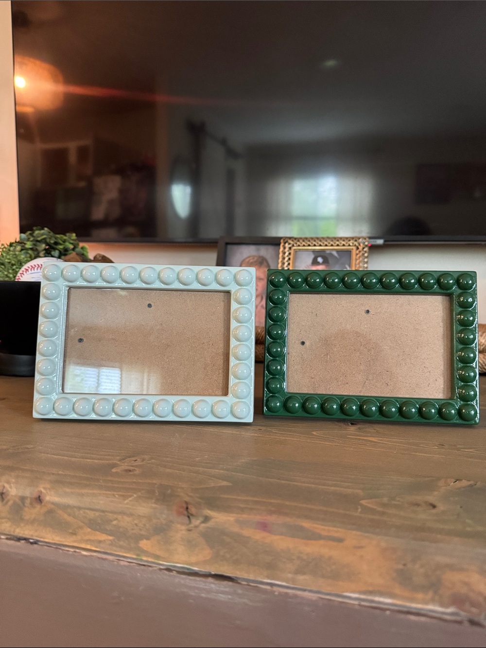 Decorative Beaded Photo Frame - Green and Light Blue